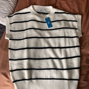CUPSHE Black and White Striped Crewneck Sweater